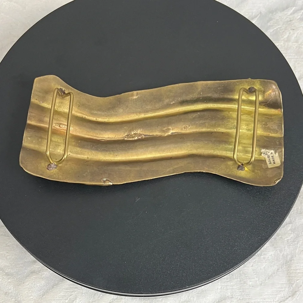 VINTAGE Rustic Solid Brass Abstract Belt Buckle.